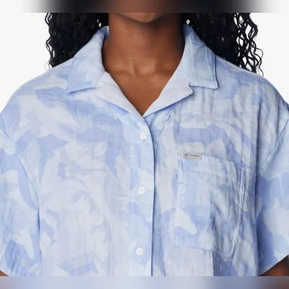 COLUMBIA Holly Hideaway Breezy Short Sleeve Top - Size L - Light Blue (NWT) - Picture 4 of 14
